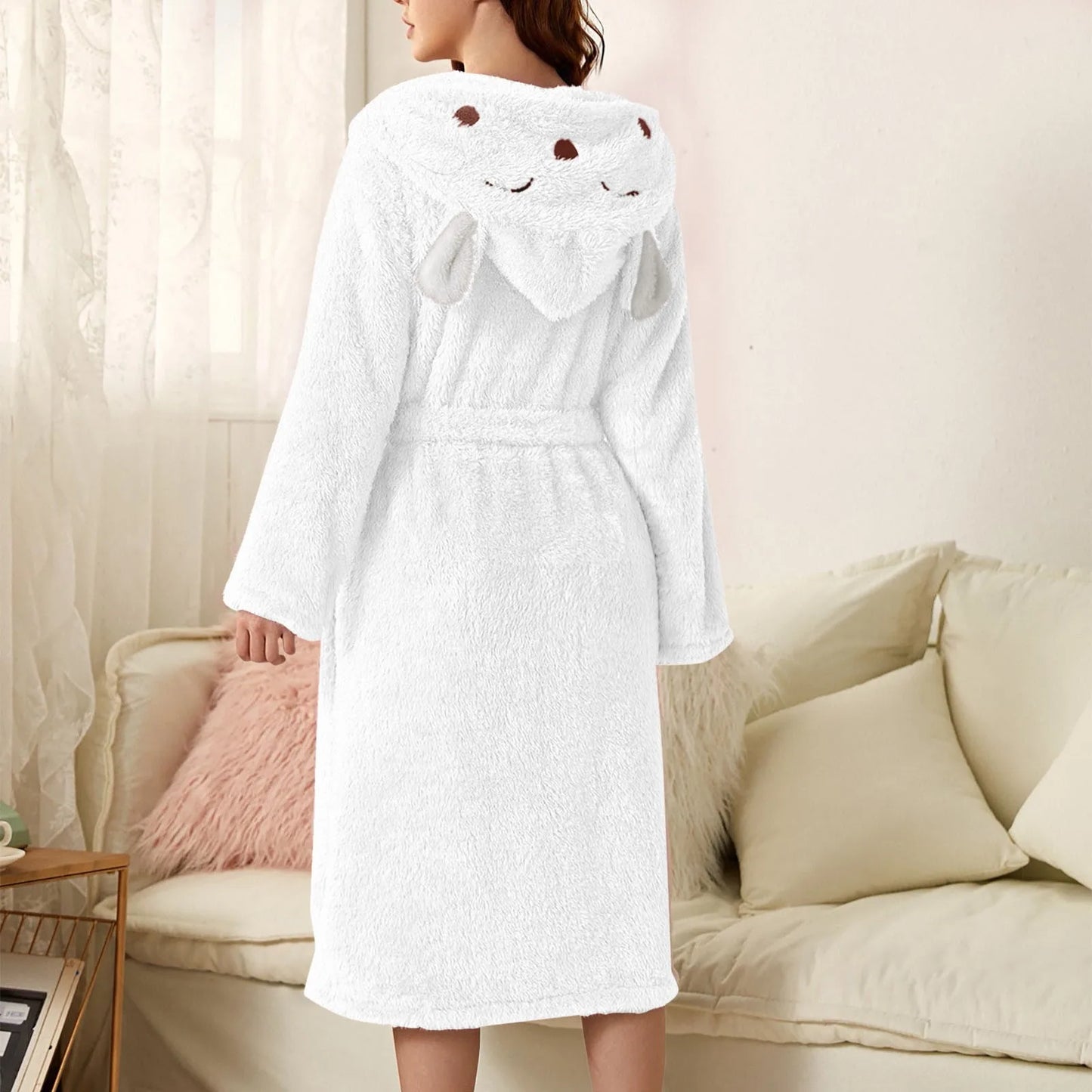 Vero Fuzzy Bunny Luxe Hooded Robe – Cozy Flannel Bathrobe with Cute Ears for Women’s Winter Loungewear